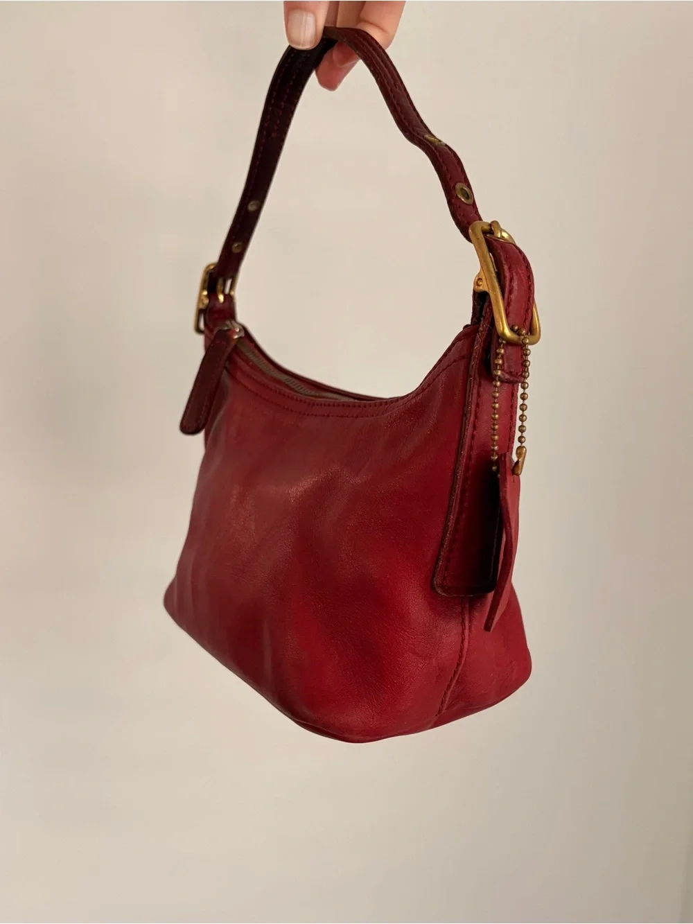 Vintage Coach Coach 9844 Demi Hobo Baguette Shoulder Bag Red Leather